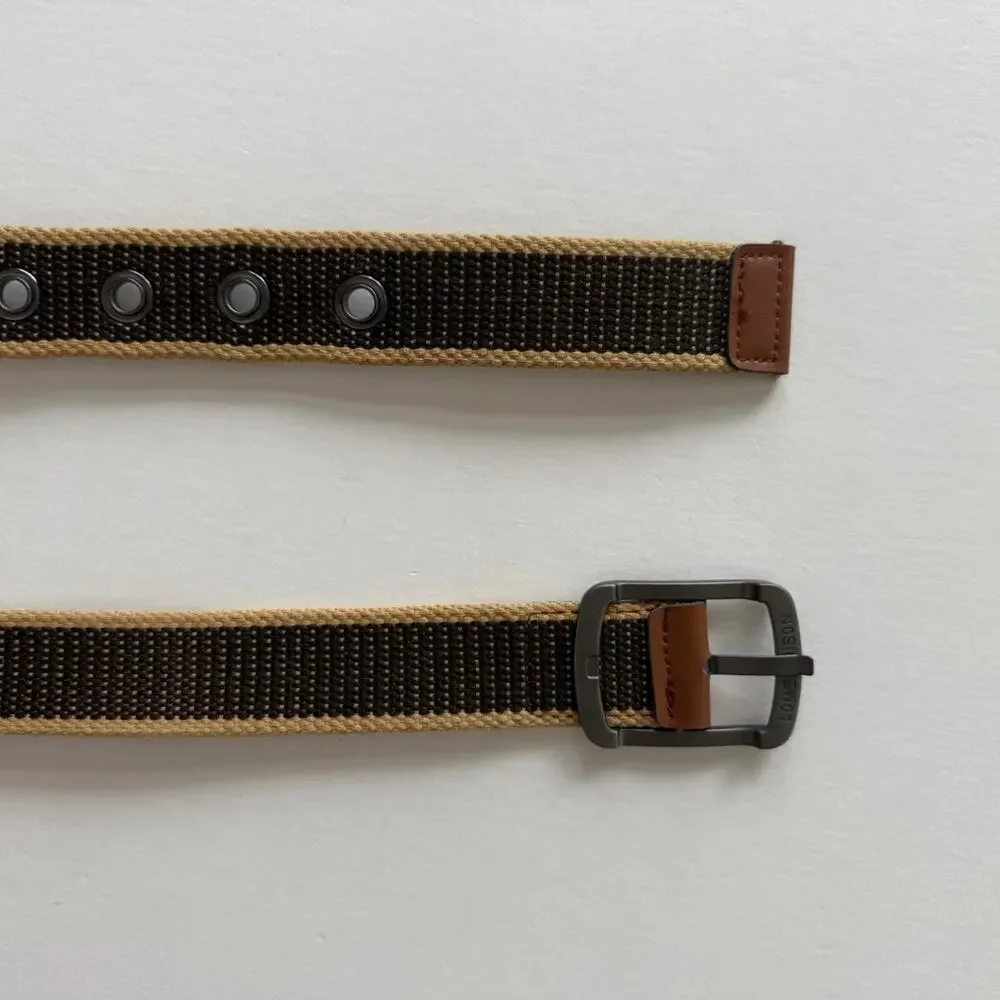 Vintage Brown Tan Canvas Belt Adjustable Fits 26-36 Unisex Streetwear Style